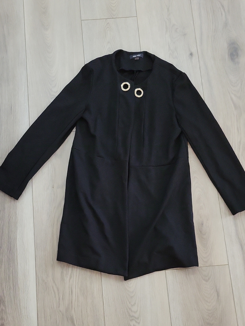 Nine West Black Trench Coat with Gold Grommet Detail